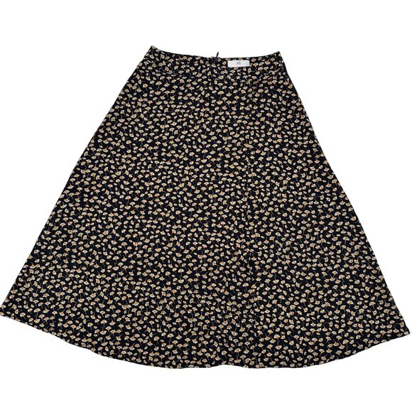 RR Womens Black Floral Wrap Front Zipper Midi A-Line Skirt Size 4 - Picture 1 of 11